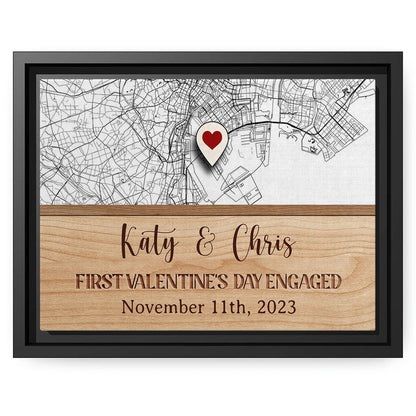 First Valentine's Day Engaged - Personalized First Valentine's Day gift For Fiance - Custom Canvas Print - MyMindfulGifts