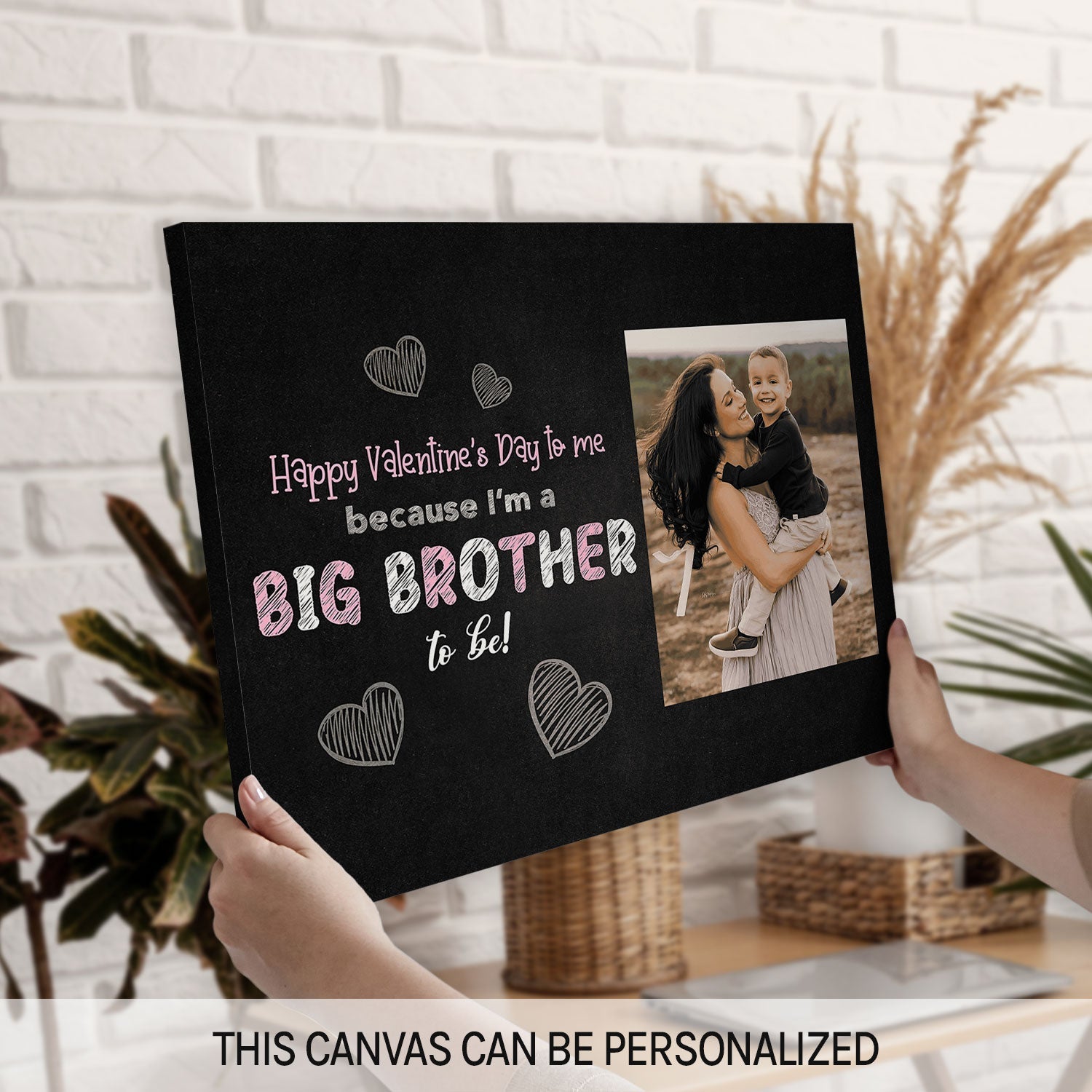 Valentine's Day Big Brother Announcement - Personalized Valentine's Day Pregnancy Announcement gift For Big Brother - Custom Canvas Print - MyMindfulGifts