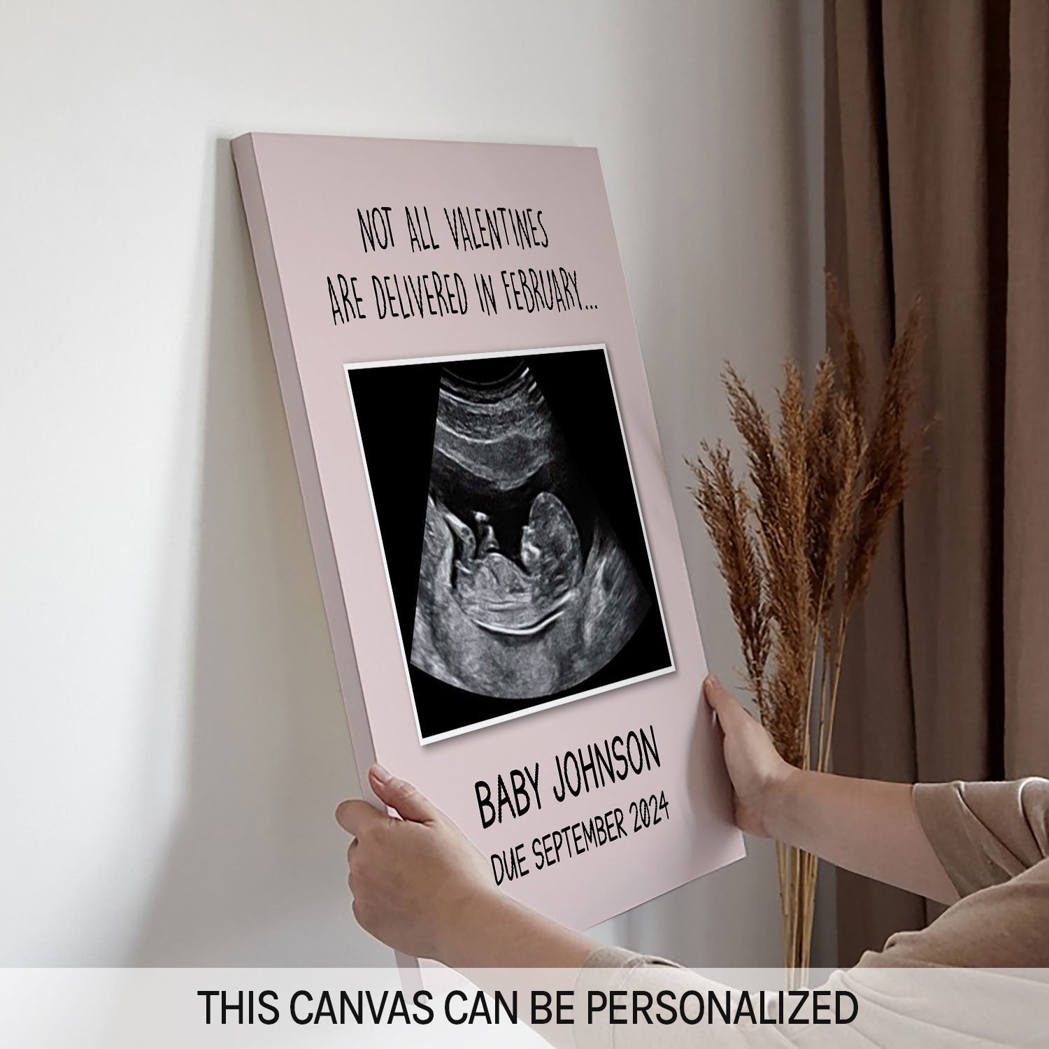 Pregnancy Valentines Announcement - Personalized Valentine's Day Pregnancy Announcement gift For Family - Custom Canvas Print - MyMindfulGifts