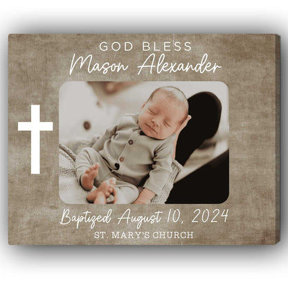 God Bless - Personalized Baby Baptism gift For Baby - Custom Canvas Print - MyMindfulGifts