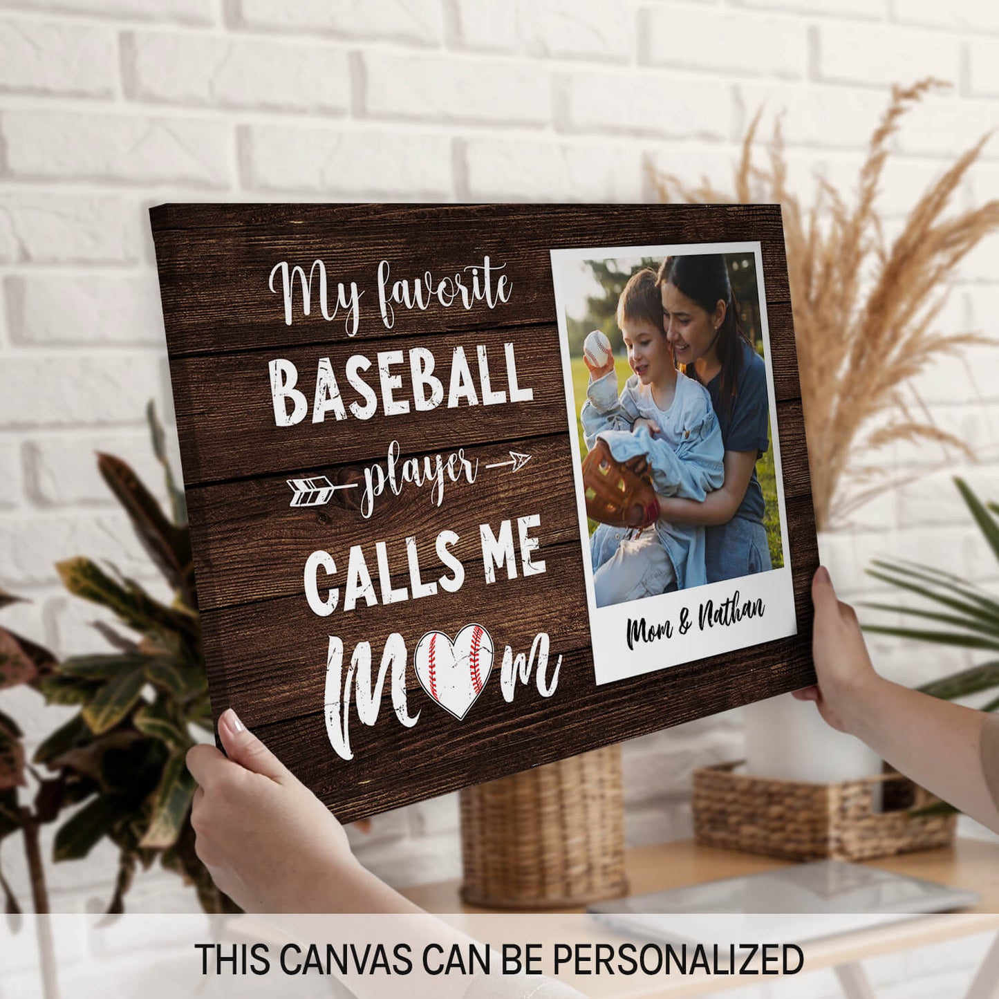 My Favorite Baseball Player Calls Me mom - Personalized  gift For Baseball Mom - Custom Canvas Print - MyMindfulGifts
