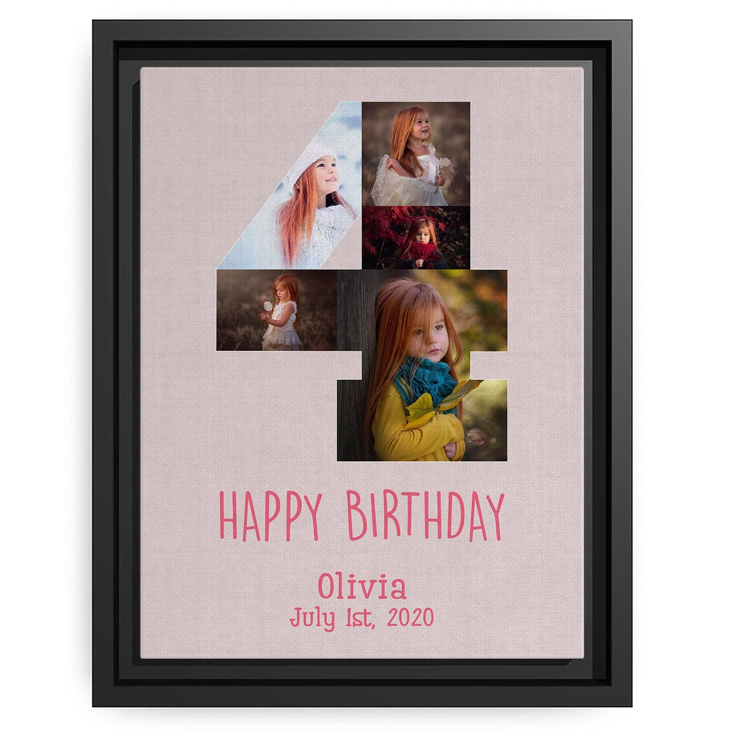 Happy Birthday - Personalized 4th BIrthday gift For 4 Year Old - Custom Canvas Print - MyMindfulGifts