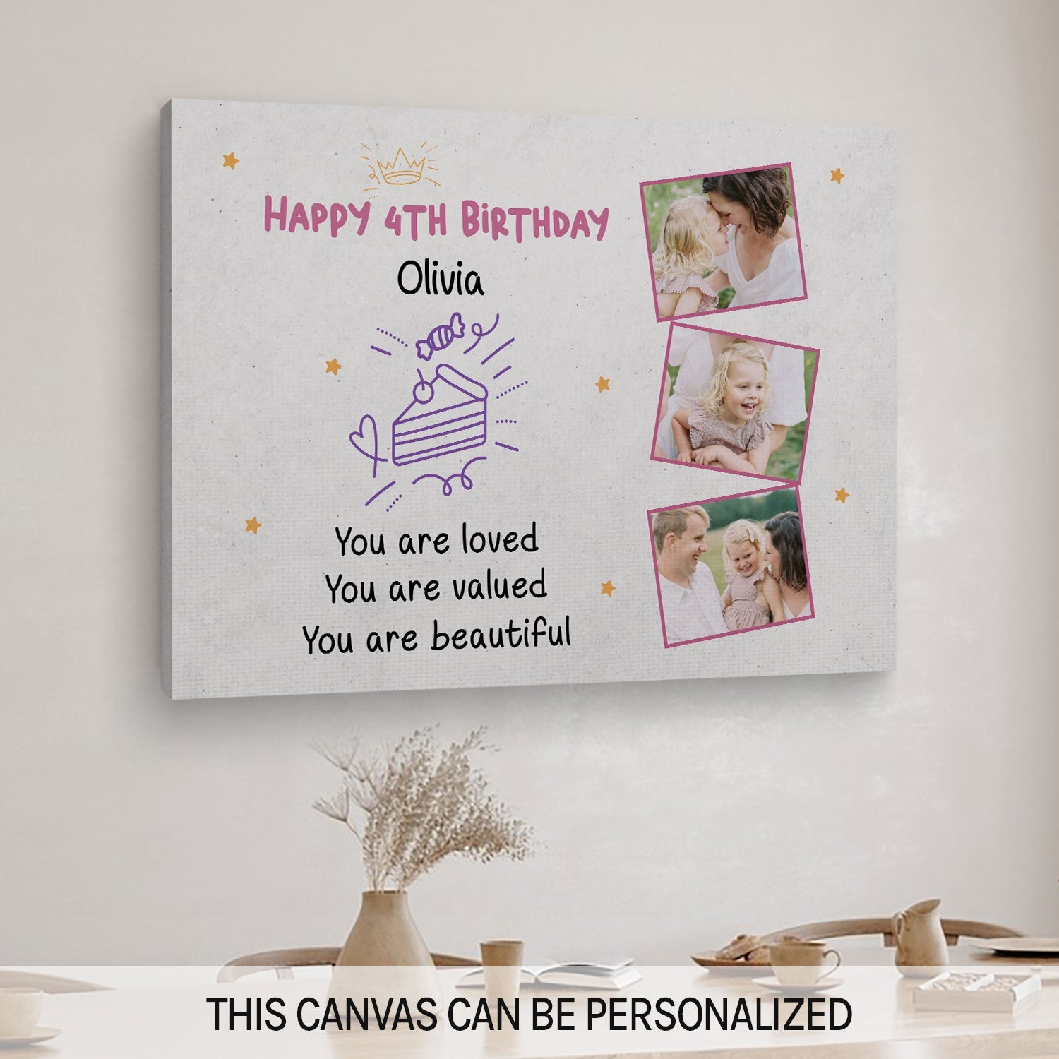 You Are Loved - Personalized 4th Birthday gift For 4 Year Old - Custom Canvas Print - MyMindfulGifts