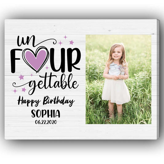 Un FOUR gettable - Personalized 4th Birthday gift For 4 Year Old - Custom Canvas Print - MyMindfulGifts
