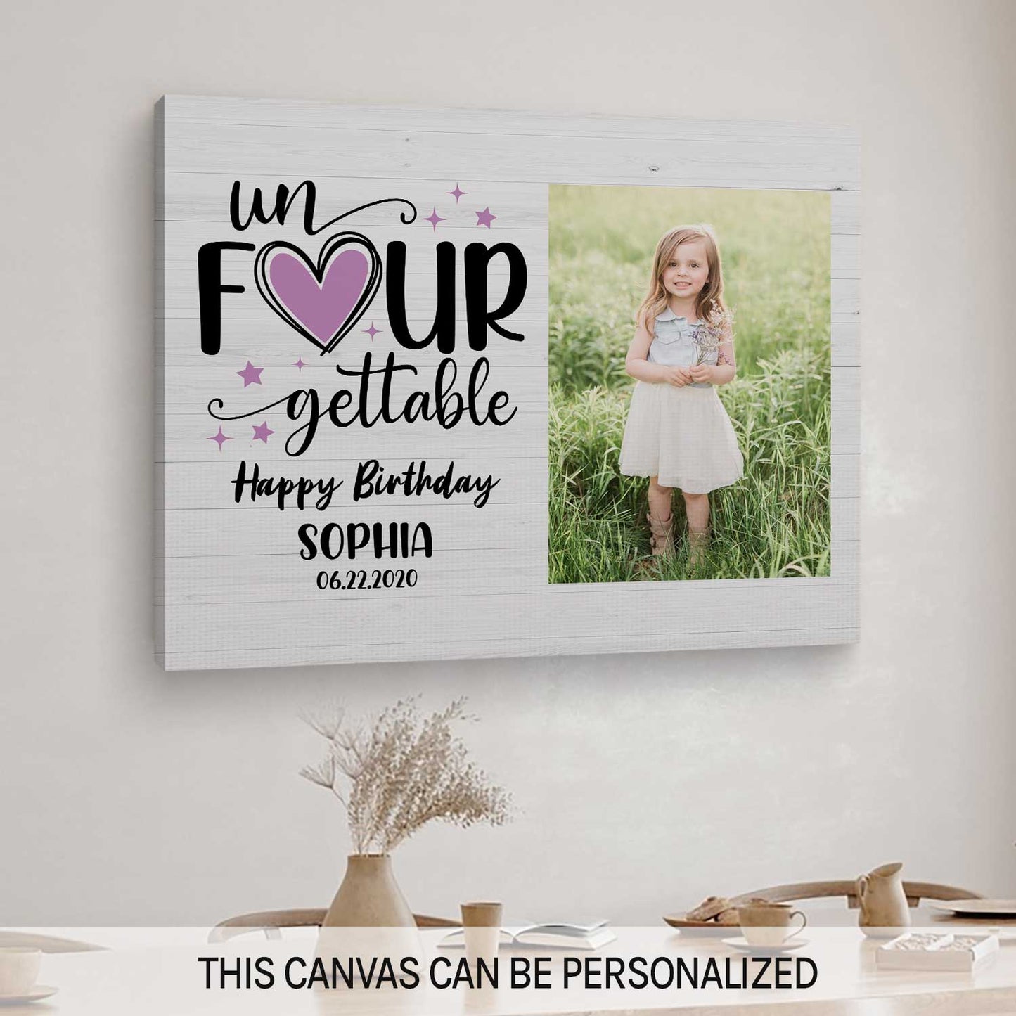Un FOUR gettable - Personalized 4th Birthday gift For 4 Year Old - Custom Canvas Print - MyMindfulGifts