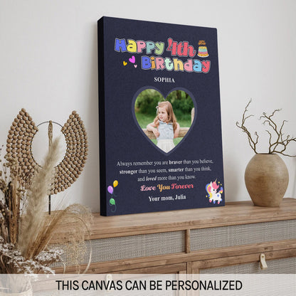 Happy 4th Birthday - Personalized 4th Birthday gift For Daughter - Custom Canvas Print - MyMindfulGifts