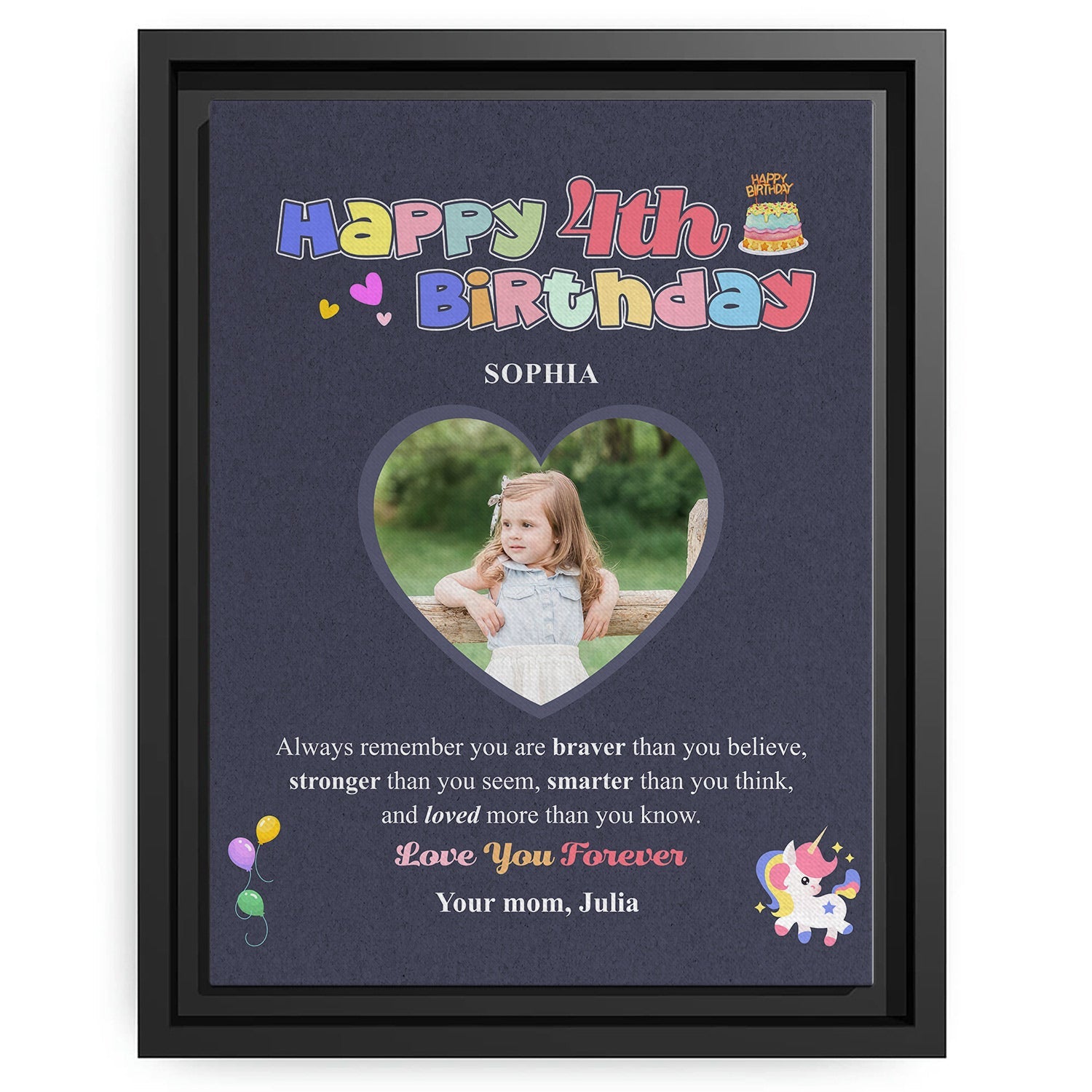 Happy 4th Birthday - Personalized 4th Birthday gift For Daughter - Custom Canvas Print - MyMindfulGifts