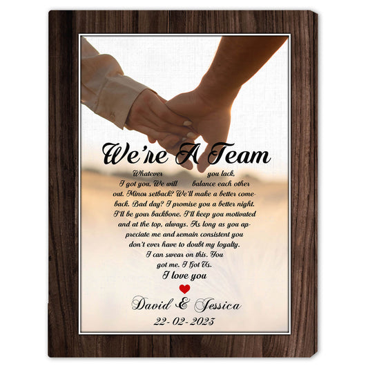 We're A Team - Personalized Anniversary or Valentine's Day gift for Husband or Wife - Custom Canvas - MyMindfulGifts