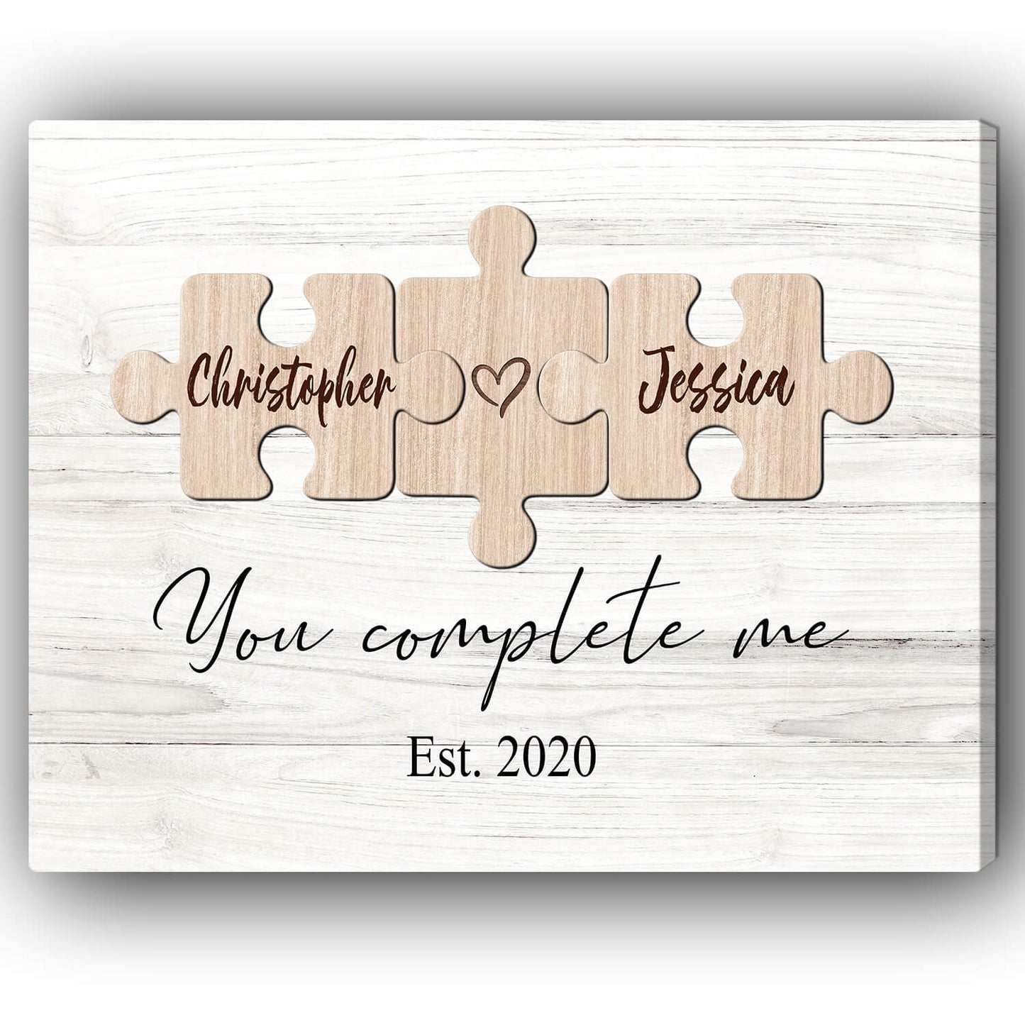 You Complete Me - Personalized Anniversary or Valentine's Day gift for Husband, for Wife, for Boyfriend, for Girlfriend - Custom Canvas Print - MyMindfulGifts