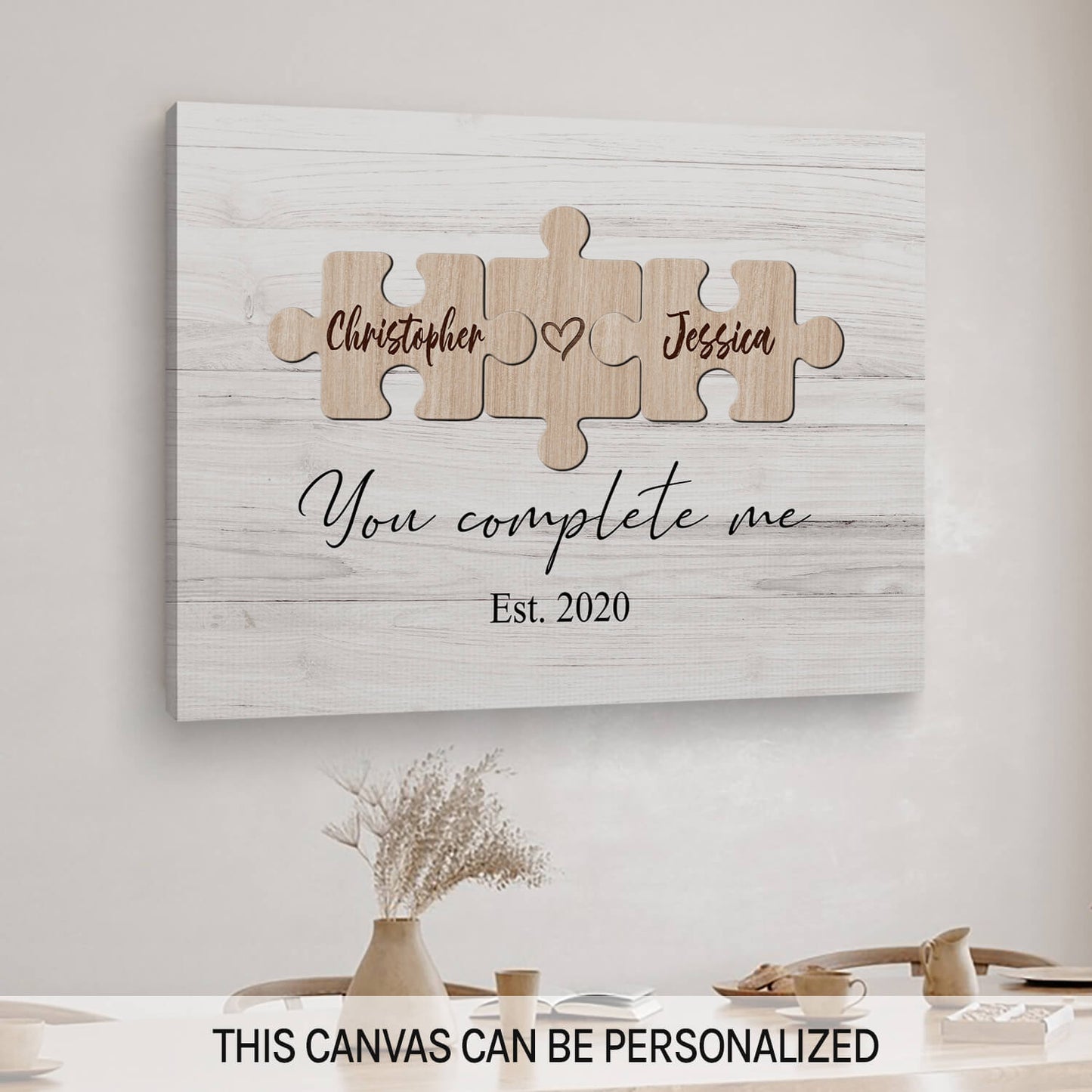 You Complete Me - Personalized Anniversary or Valentine's Day gift for Husband, for Wife, for Boyfriend, for Girlfriend - Custom Canvas Print - MyMindfulGifts