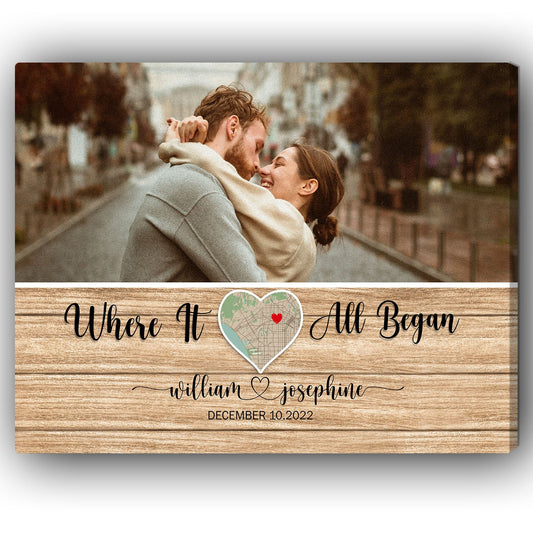 Where It All Began - Personalized Anniversary, Valentine's Day gift for couple - Custom Canvas - MyMindfulGifts