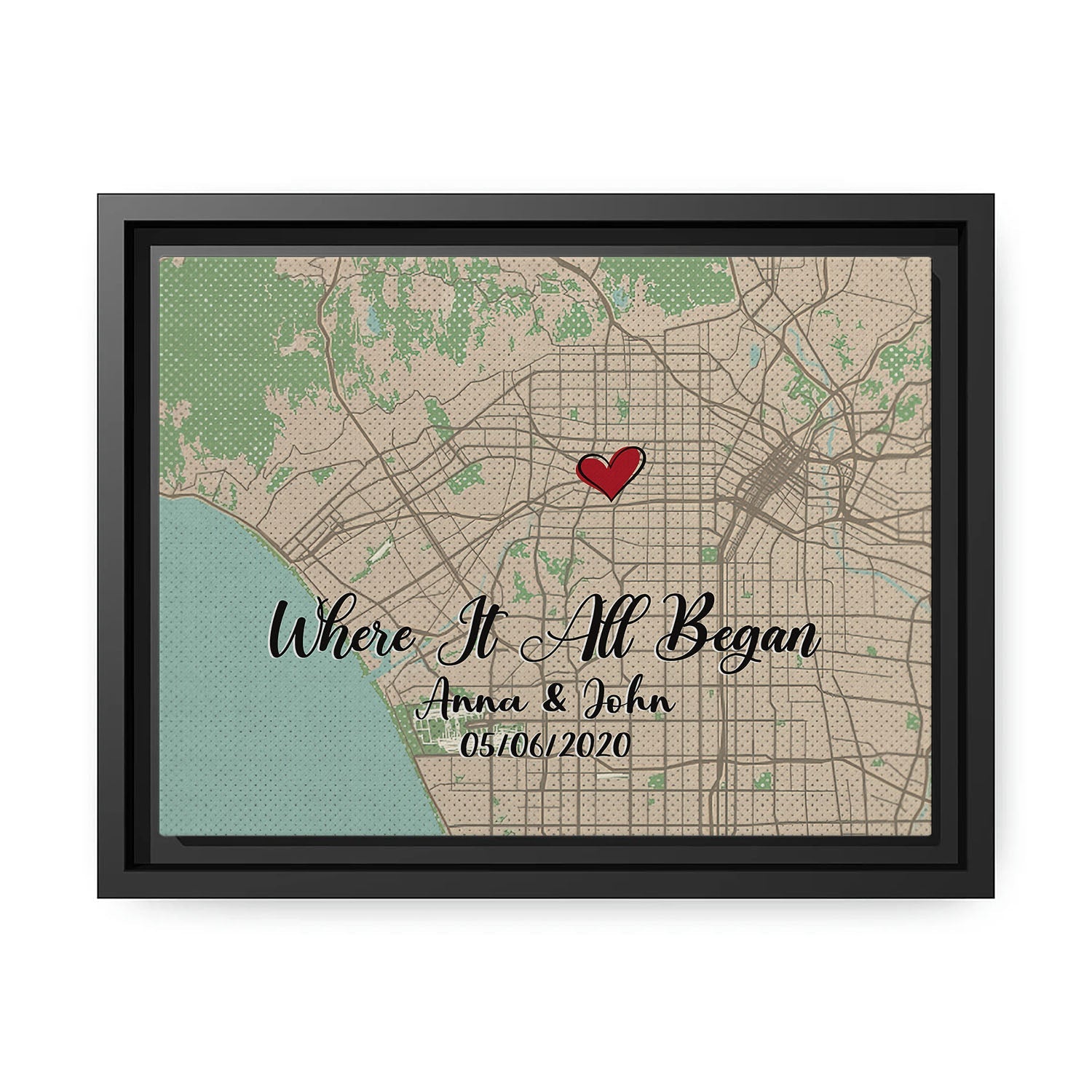 Where It All Began Horizontal Map - Personalized Anniversary, Valentine's Day gift for couple - Custom Canvas - MyMindfulGifts