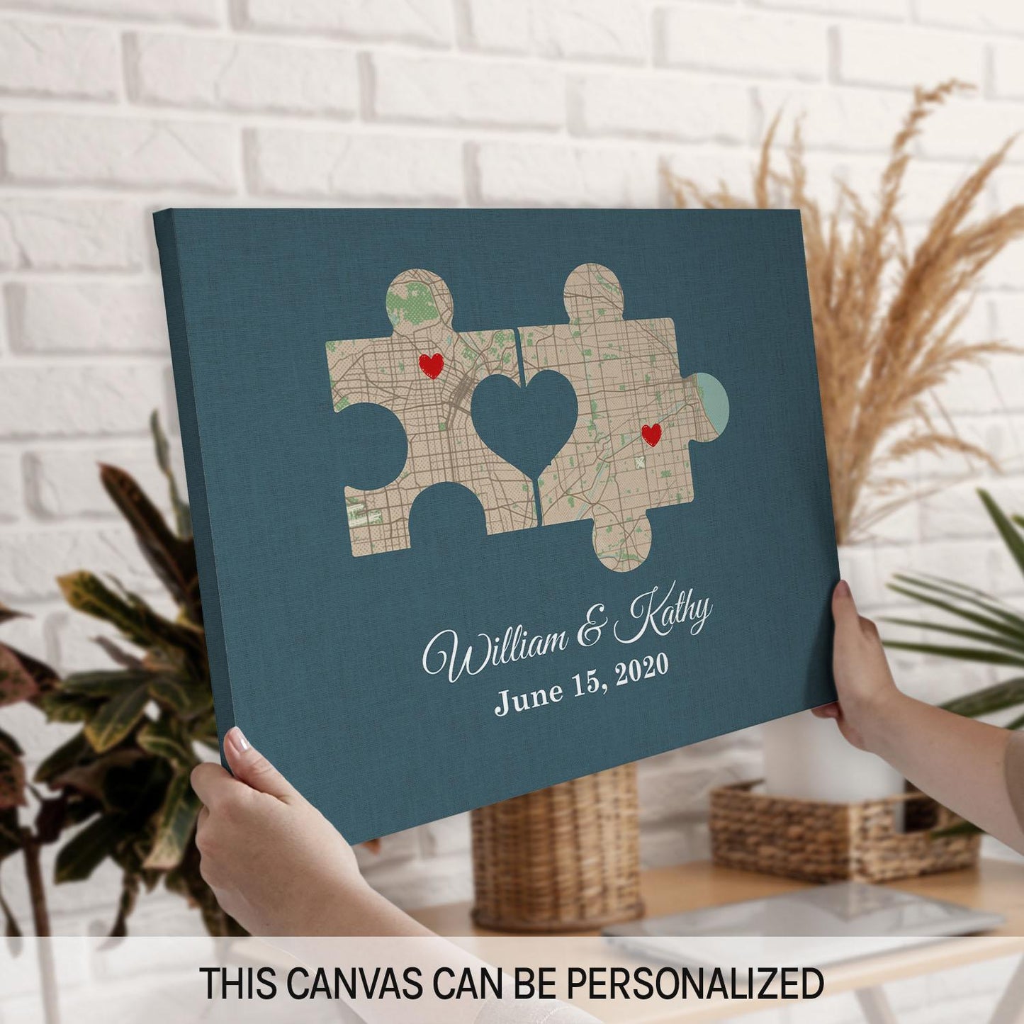 Couple Puzzle Map - Personalized Anniversary or Valentine's Day gift for him for her - Custom Canvas - MyMindfulGifts