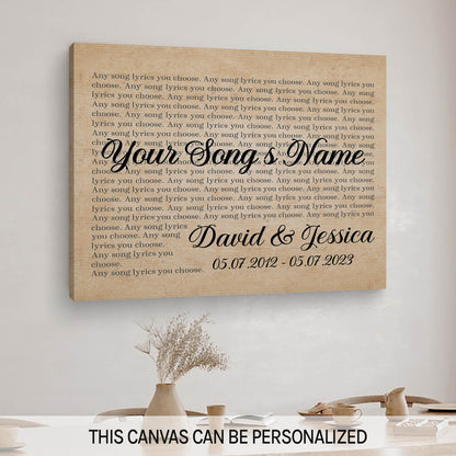 Song Lyrics - Personalized Wedding Anniversary, Valentine's Day gift for Husband for Wife - Custom Canvas - MyMindfulGifts