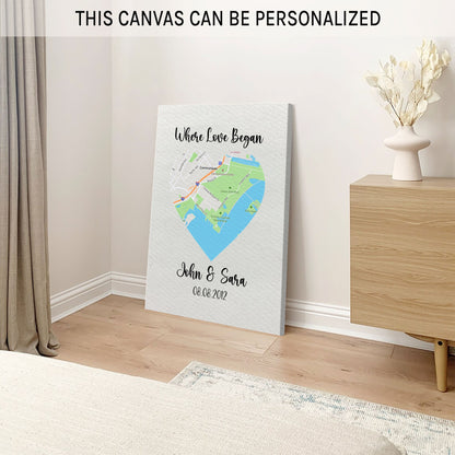 One Heart Map Art - Personalized Anniversary, Valentine's Day gift for couple - Custom Canvas - MyMindfulGifts