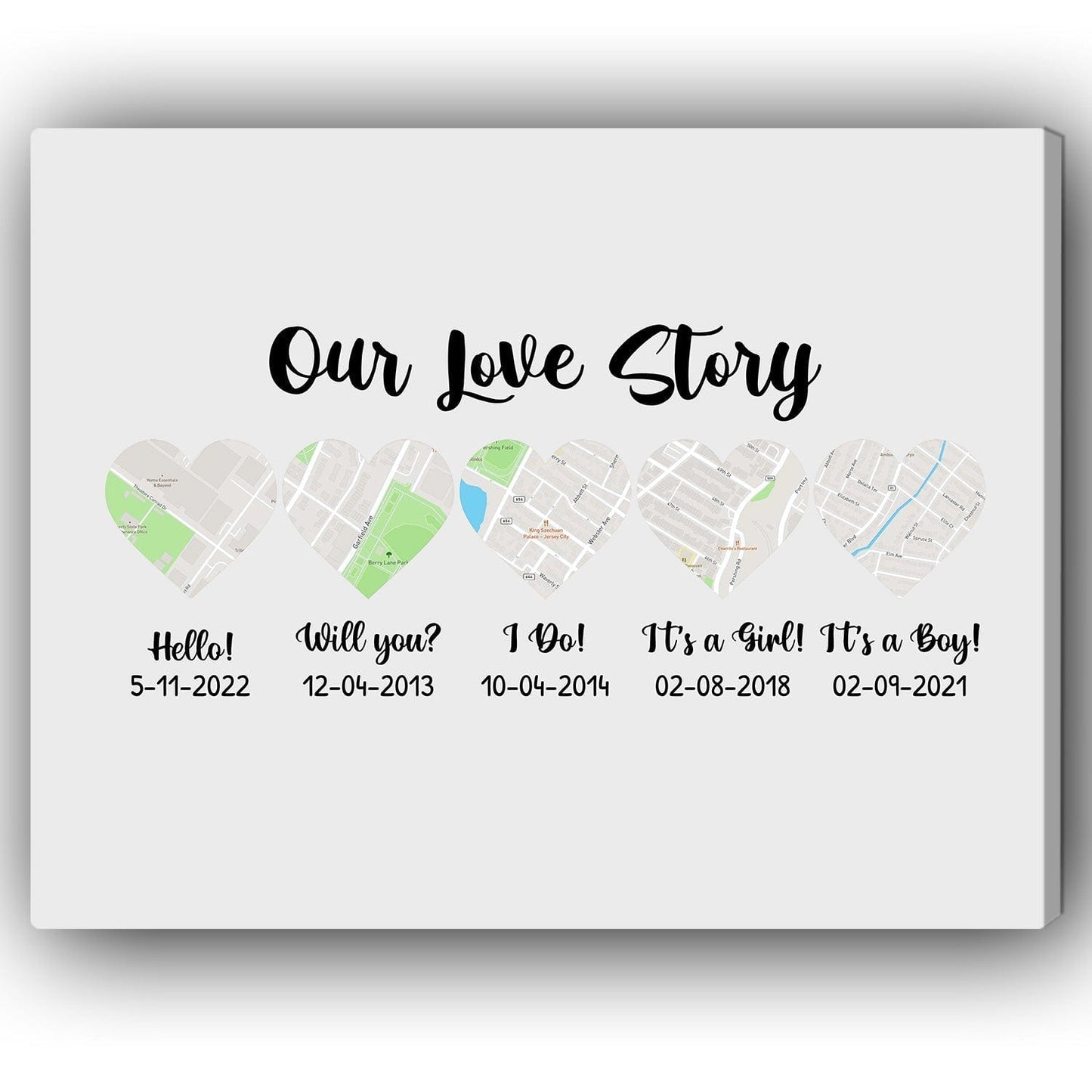 Our Love Story - Personalized Wedding Anniversary or Valentine's Day gift for Husband or Wife - Custom Map Canvas - MyMindfulGifts