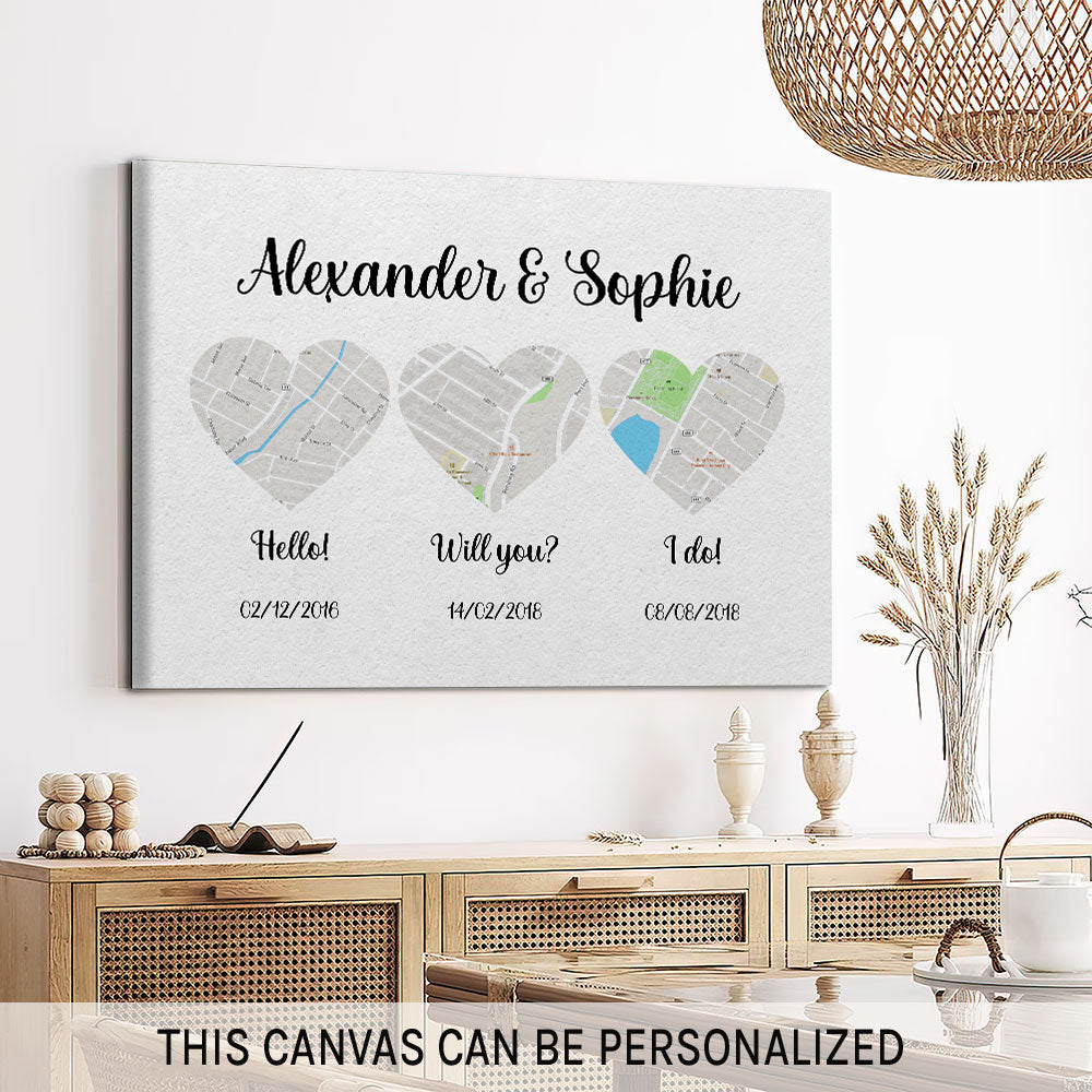 Hello - Will You - I Do - Personalized Anniversary, Valentine's Day gift for married couple - Custom Canvas - MyMindfulGifts