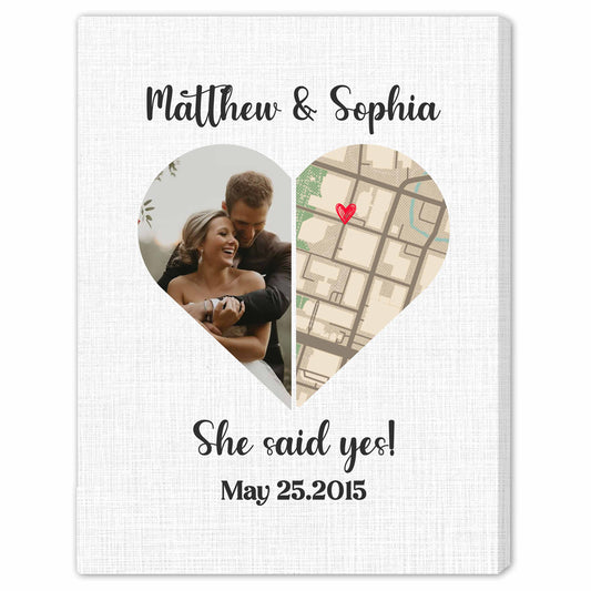 She said yes - Personalized 1 Year Anniversary gift for Couple - Custom Canvas - MyMindfulGifts