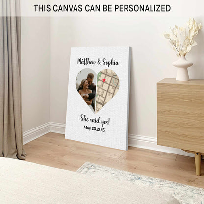 She said yes - Personalized 1 Year Anniversary gift for Couple - Custom Canvas - MyMindfulGifts