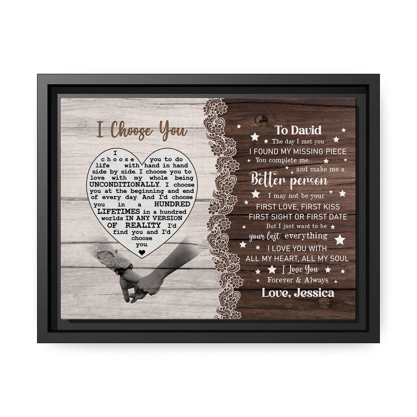 I Choose You - Personalized Wedding Anniversary or Valentine's Day gift for Husband or Wife - Custom Canvas - MyMindfulGifts