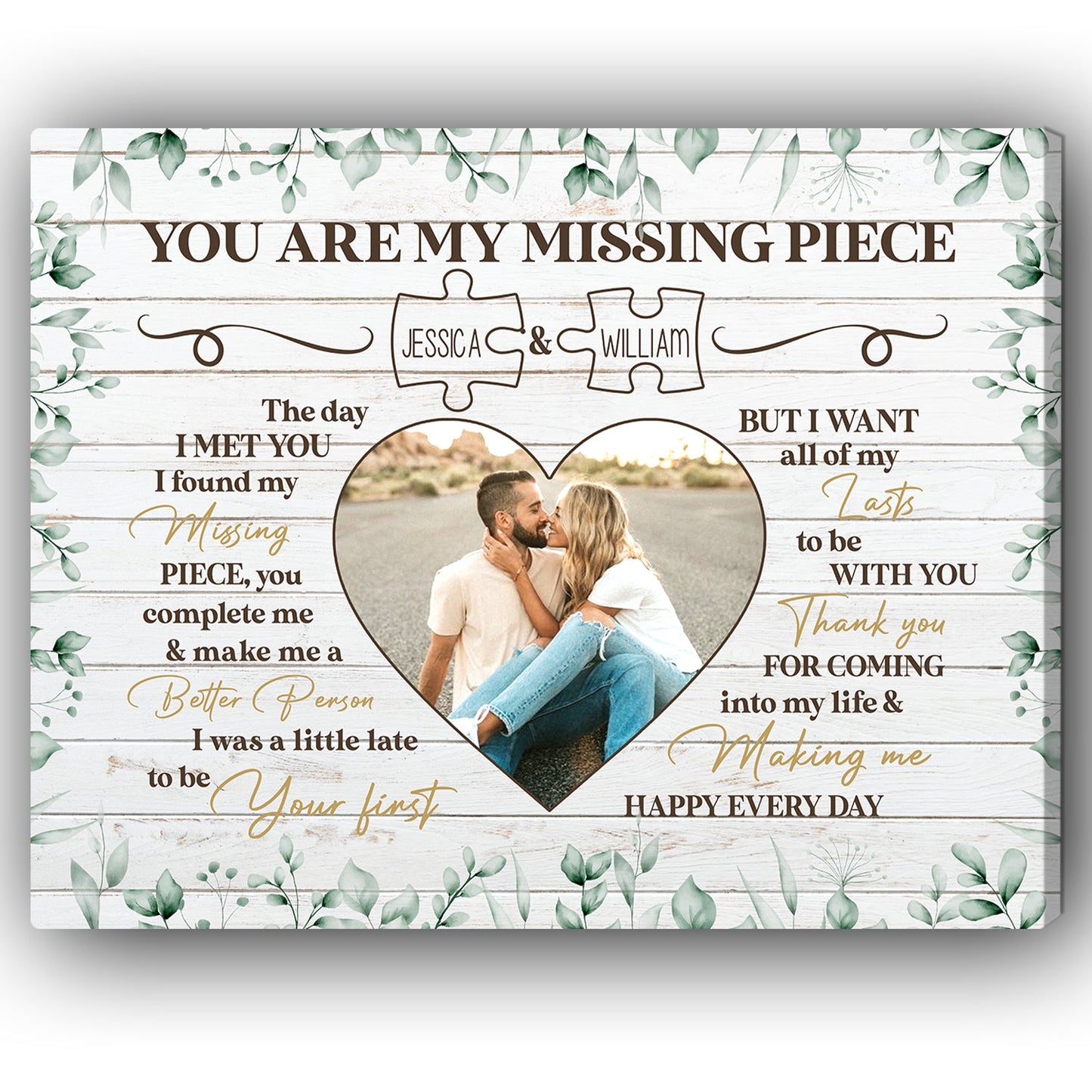 You Are My Missing Piece - Personalized Wedding Anniversary, Valentine's Day gift for Husband for Wife - Custom Canvas - MyMindfulGifts
