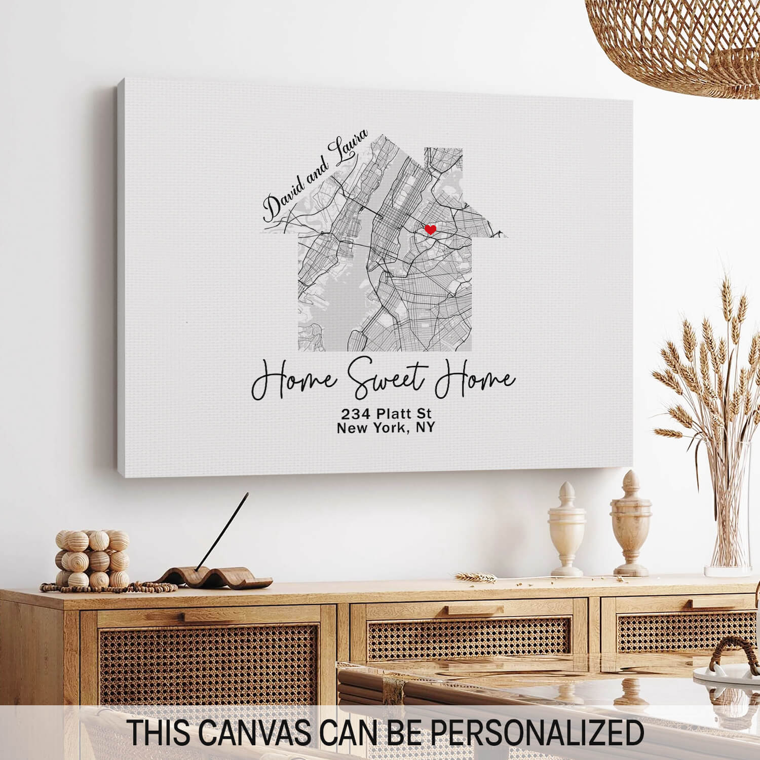 Home Sweet Home - Personalized Anniversary, Valentine's Day gift for couple - Custom Canvas - MyMindfulGifts