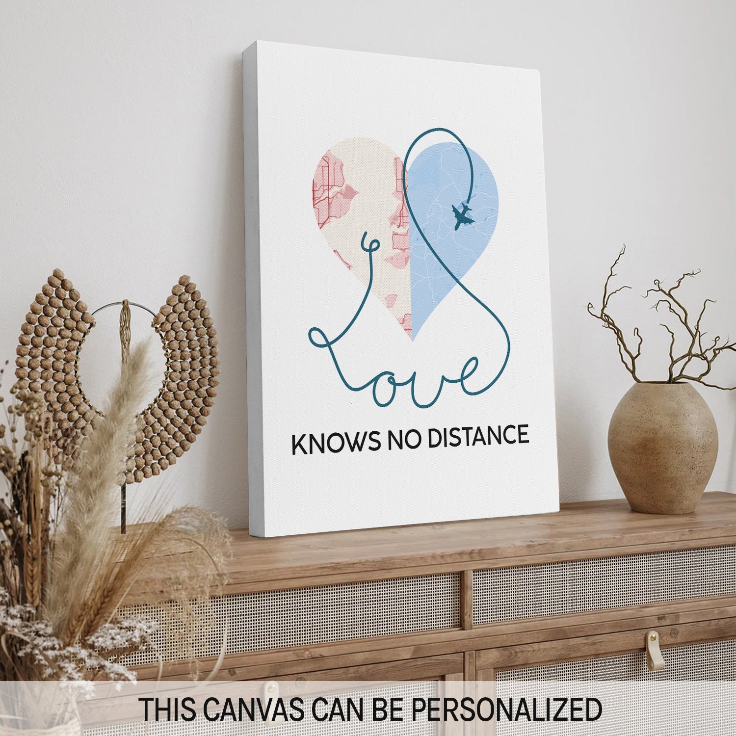 Love Knows No Distance - Personalized Anniversary, Valentine's Day gift for Long Distance Boyfriend or Girlfriend - Custom Map Canvas - MyMindfulGifts