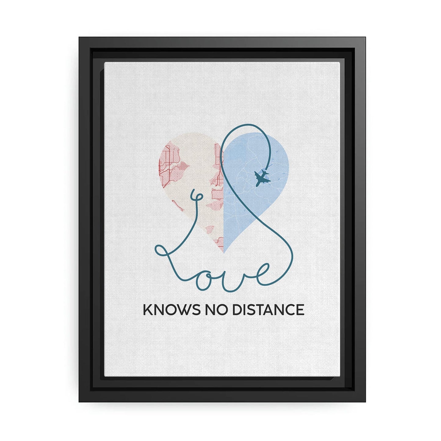 Love Knows No Distance - Personalized Anniversary, Valentine's Day gift for Long Distance Boyfriend or Girlfriend - Custom Map Canvas - MyMindfulGifts