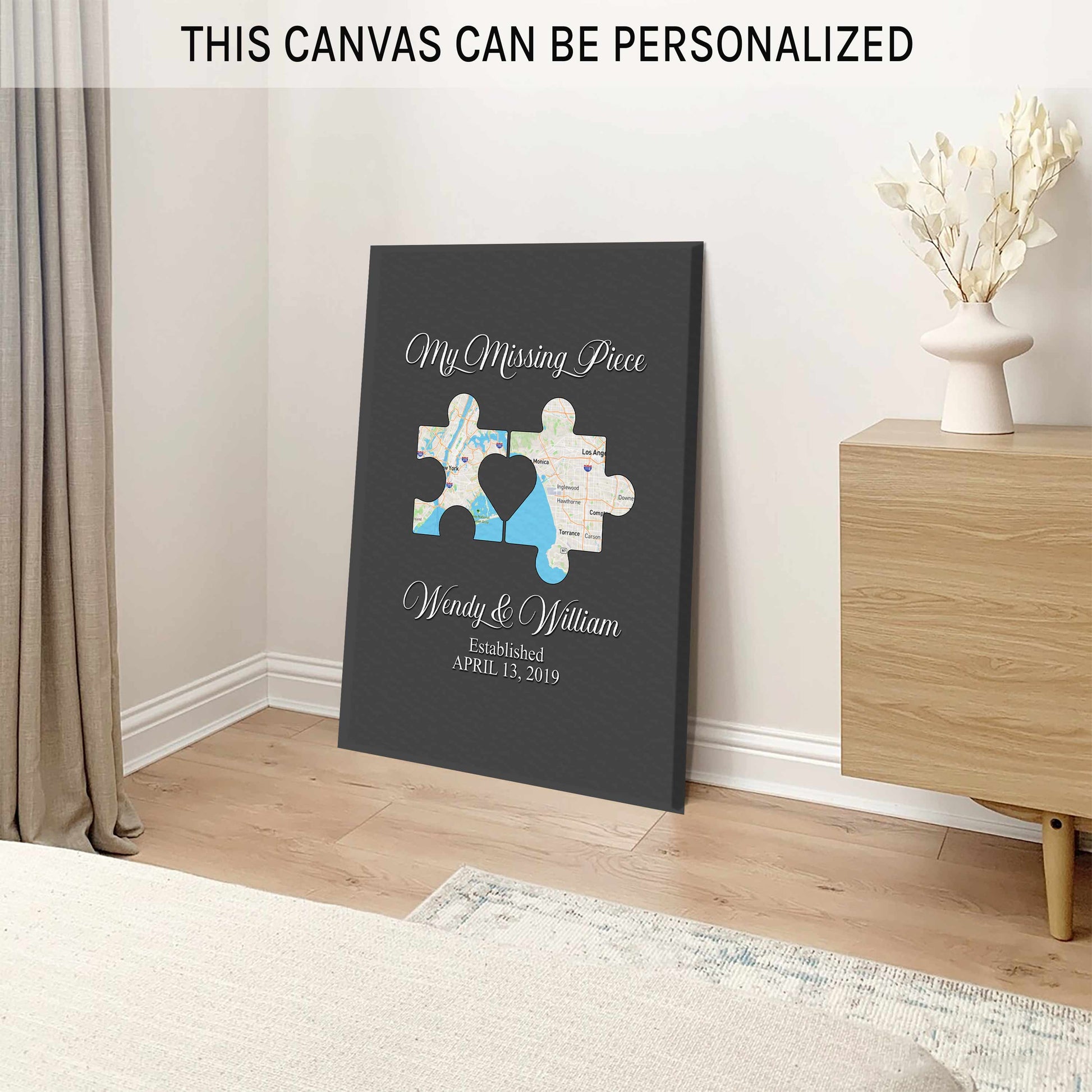 My Missing Piece - Personalized Anniversary, Valentine's Day gift for couple - Custom Canvas - MyMindfulGifts