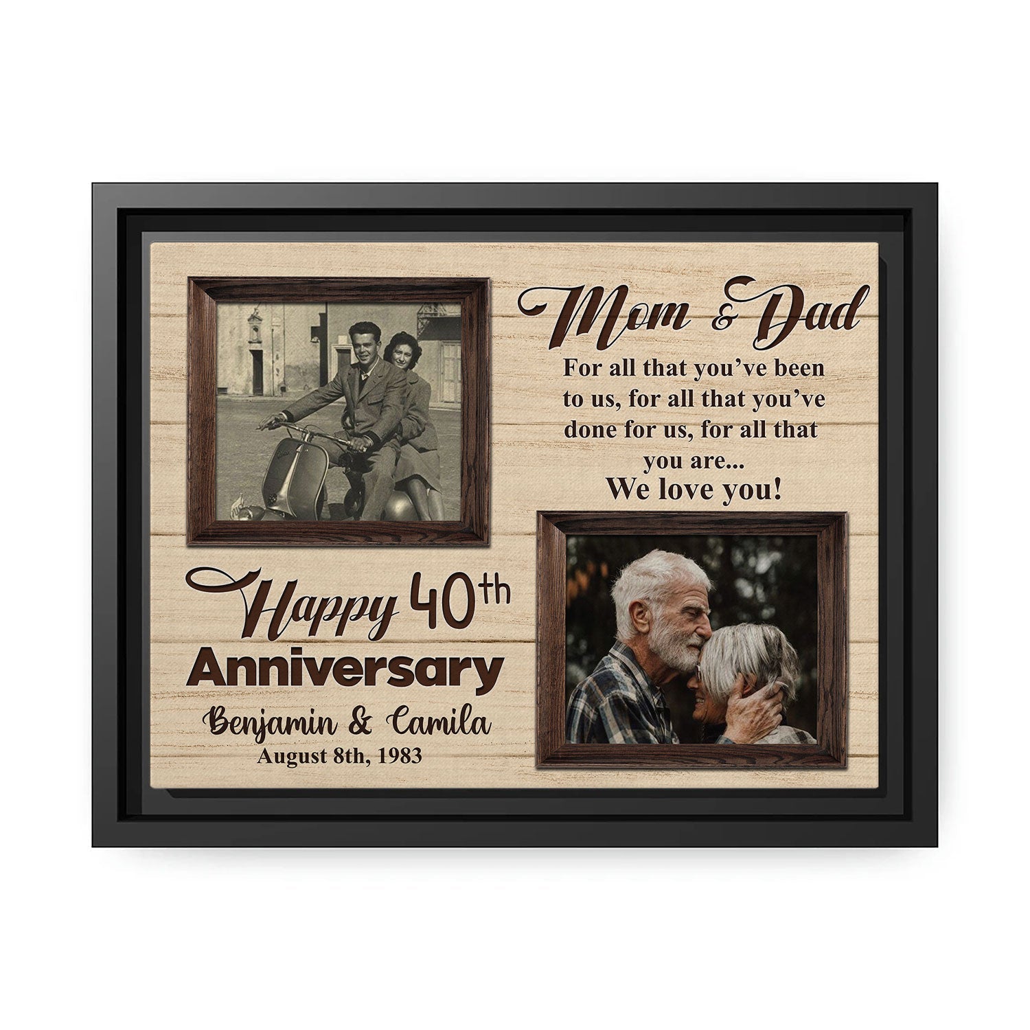 Happy 40th Anniversary - Personalized 40 Year Wedding Anniversary gift for Parents - Custom Canvas - MyMindfulGifts