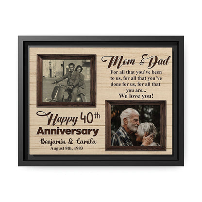 Happy 40th Anniversary - Personalized 40 Year Wedding Anniversary gift for Parents - Custom Canvas - MyMindfulGifts