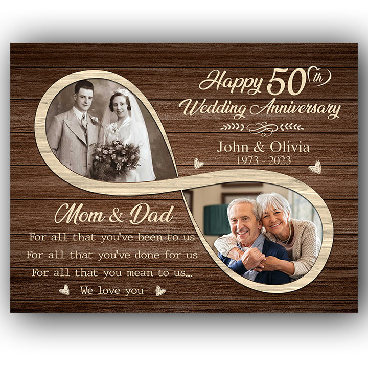 Happy 50th Anniversary - Personalized 50 Year Anniversary gift for him for her - Custom Canvas - MyMindfulGifts