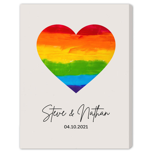 LGBTQ Heart Print - Personalized Anniversary, Valentine's Day gift for couple - Custom Canvas - MyMindfulGifts