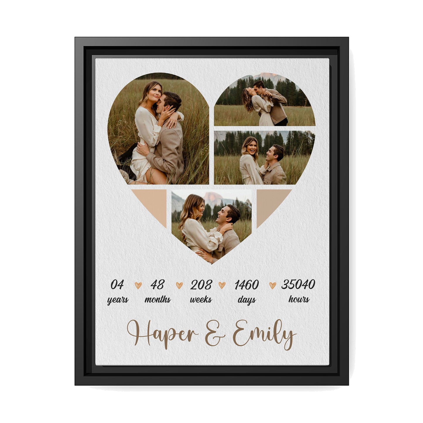 4th Year Anniversary Heart Shaped Photo Collage - Personalized 4 Year Wedding Anniversary gift for Husband for Wife - Custom Canvas - MyMindfulGifts