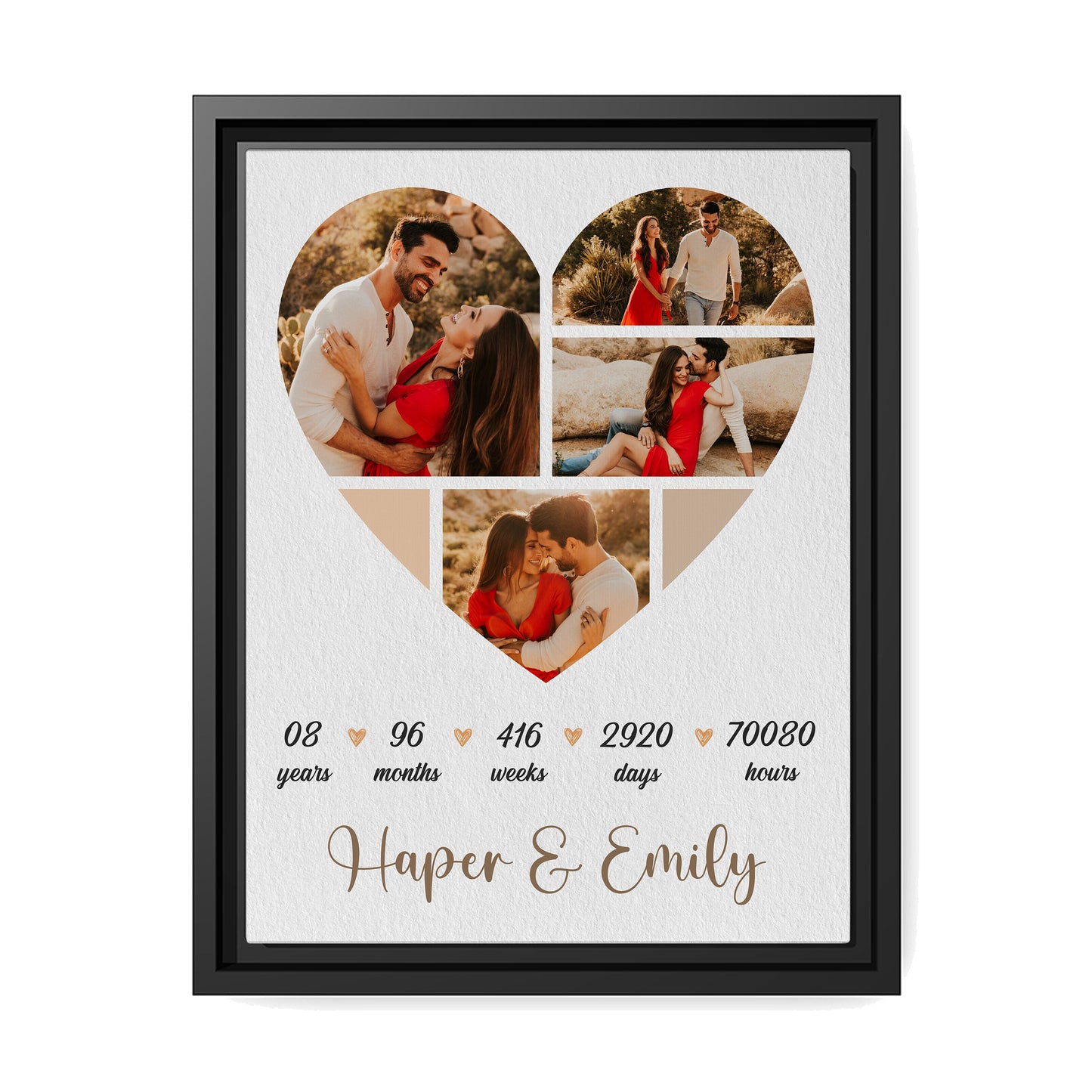 8th Anniversary Heart Shaped Photo Collage - Personalized 8 Year Wedding Anniversary gift for Husband for Wife - Custom Canvas - MyMindfulGifts