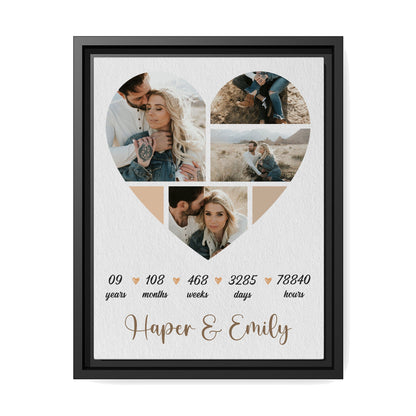 9th Year Anniversary Heart Shaped Photo Collage - Personalized 9 Year Wedding Anniversary gift for Husband for Wife - Custom Canvas - MyMindfulGifts