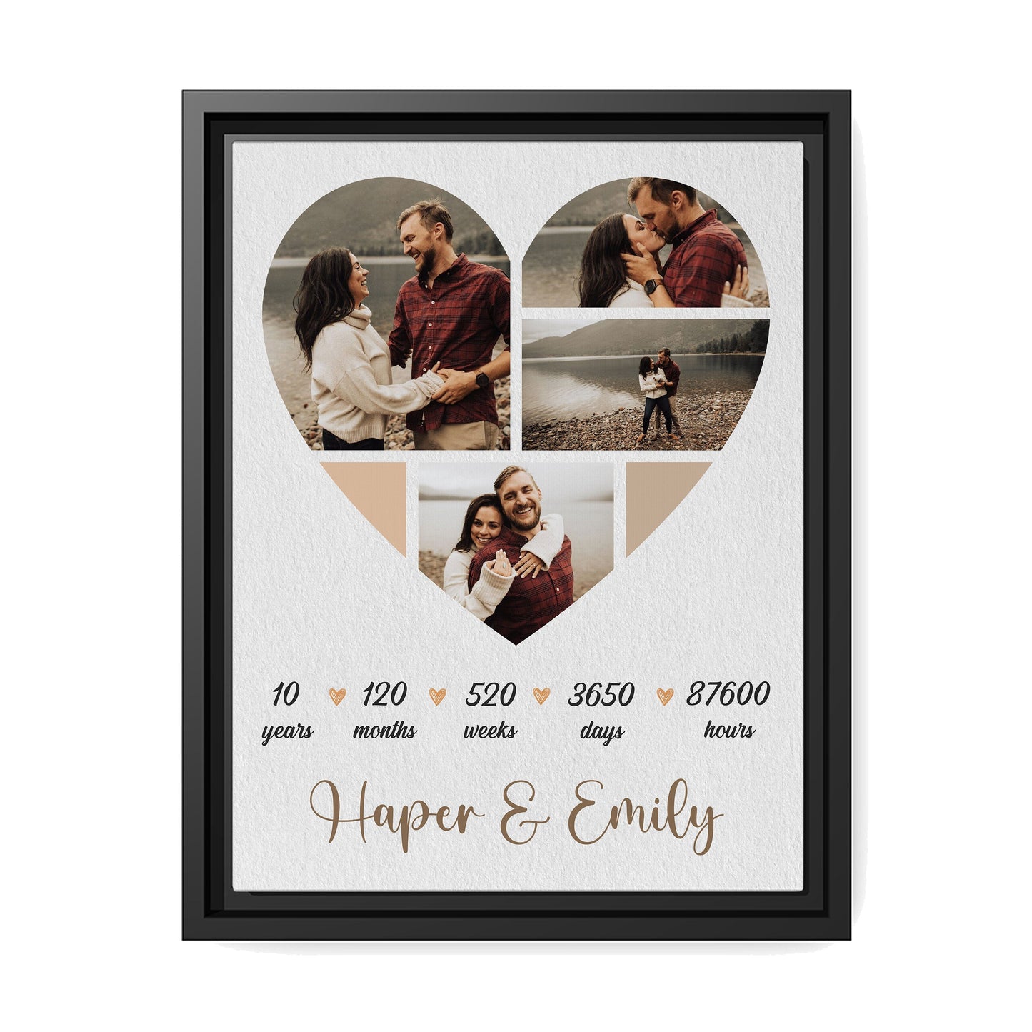 10th Anniversary Heart Shaped Photo Collage - Personalized 10 Year Wedding Anniversary gift for Husband for Wife - Custom Canvas - MyMindfulGifts