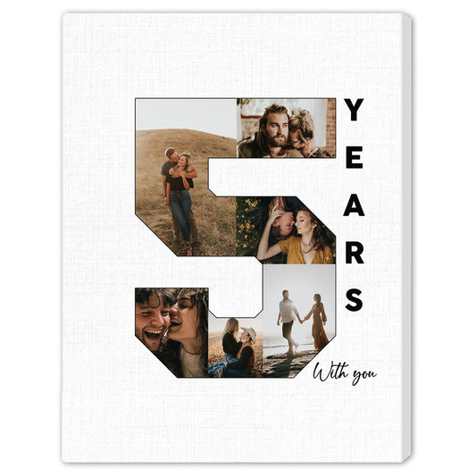 5th Year With You - Personalized 5 Year Wedding Anniversary gift for Husband for Wife - Custom Canvas - MyMindfulGifts