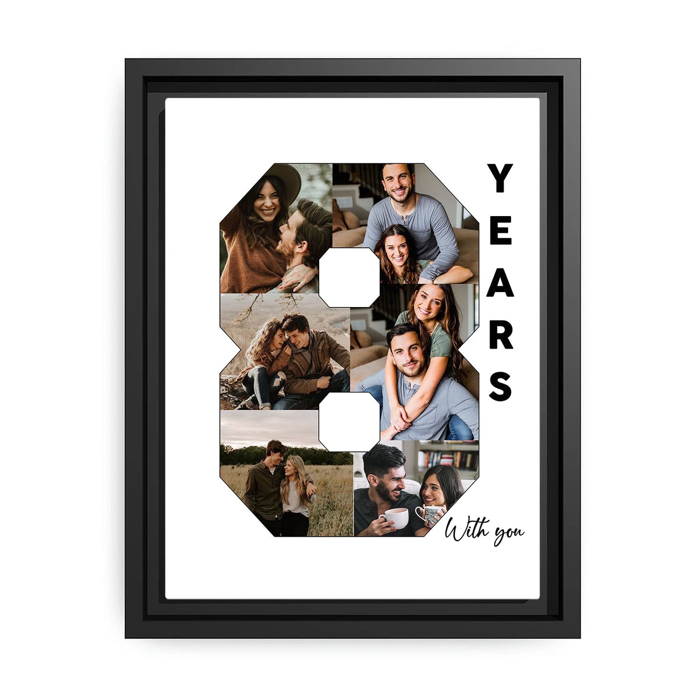 8th Year With You Photo Collage - Personalized 8 Year Anniversary gift for Husband or Wife - Custom Canvas Print - MyMindfulGifts