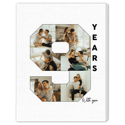 9th Year With You Photo Collage - Personalized 9 Year Anniversary gift for Husband or Wife - Custom Canvas Print - MyMindfulGifts
