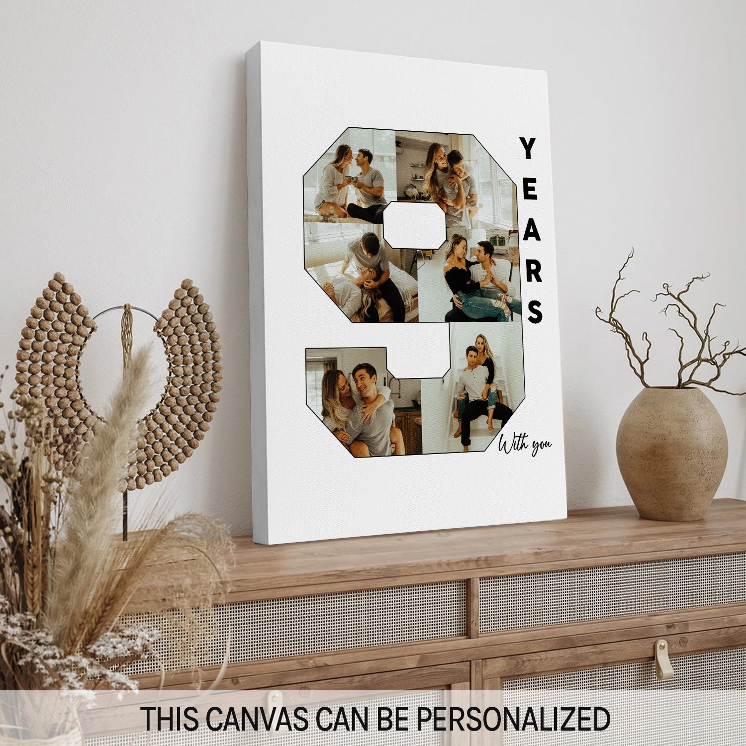 9th Year With You Photo Collage - Personalized 9 Year Anniversary gift for Husband or Wife - Custom Canvas Print - MyMindfulGifts