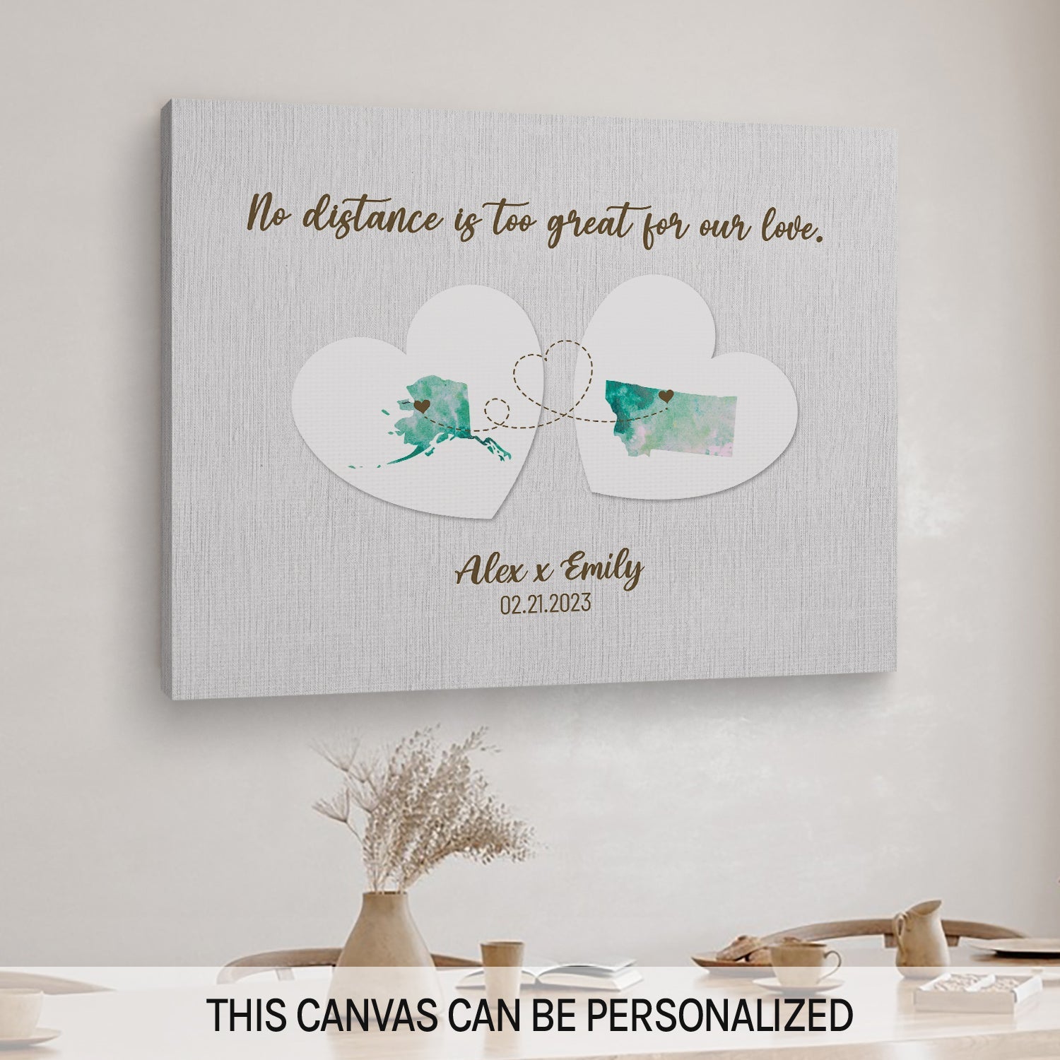 No Distance Is Too Great For Our Love - Personalized Anniversary or Valentine's Day gift for him for her - Custom Canvas - MyMindfulGifts