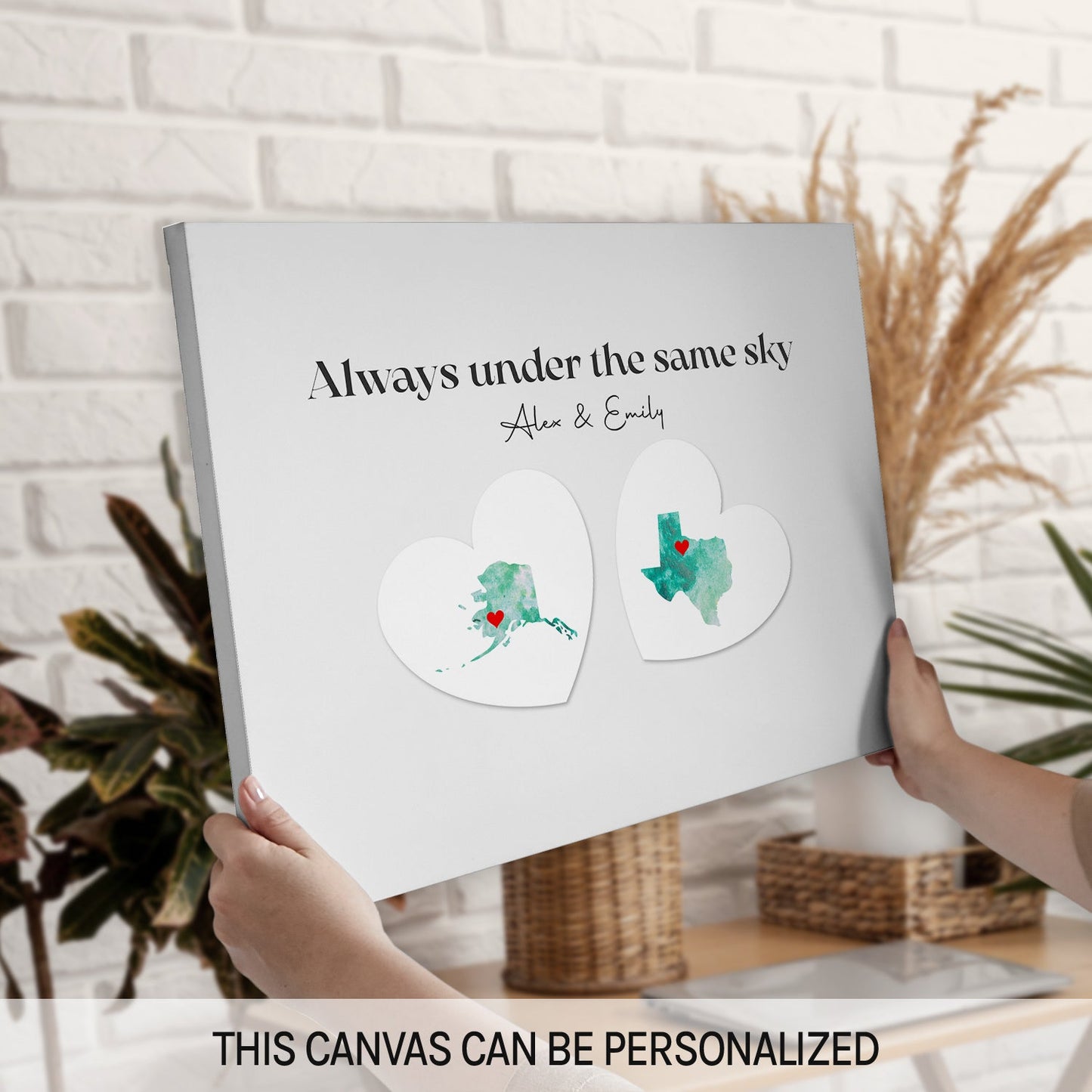 Always Under The Same Sky - Personalized Anniversary or Valentine's Day gift for Long Distance Boyfriend or Girlfriend - Custom Map Canvas - MyMindfulGifts