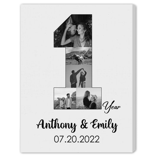 1st Year Anniversary Photo Collage - Personalized First Anniversary gifts for him for husband for wife - Custom Canvas - MyMindfulGifts