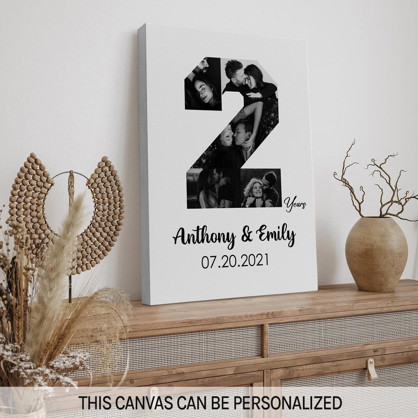 2nd Anniversary Photo Collage - Personalized 2 Year Wedding Anniversary gift for Husband for Wife - Custom Canvas - MyMindfulGifts