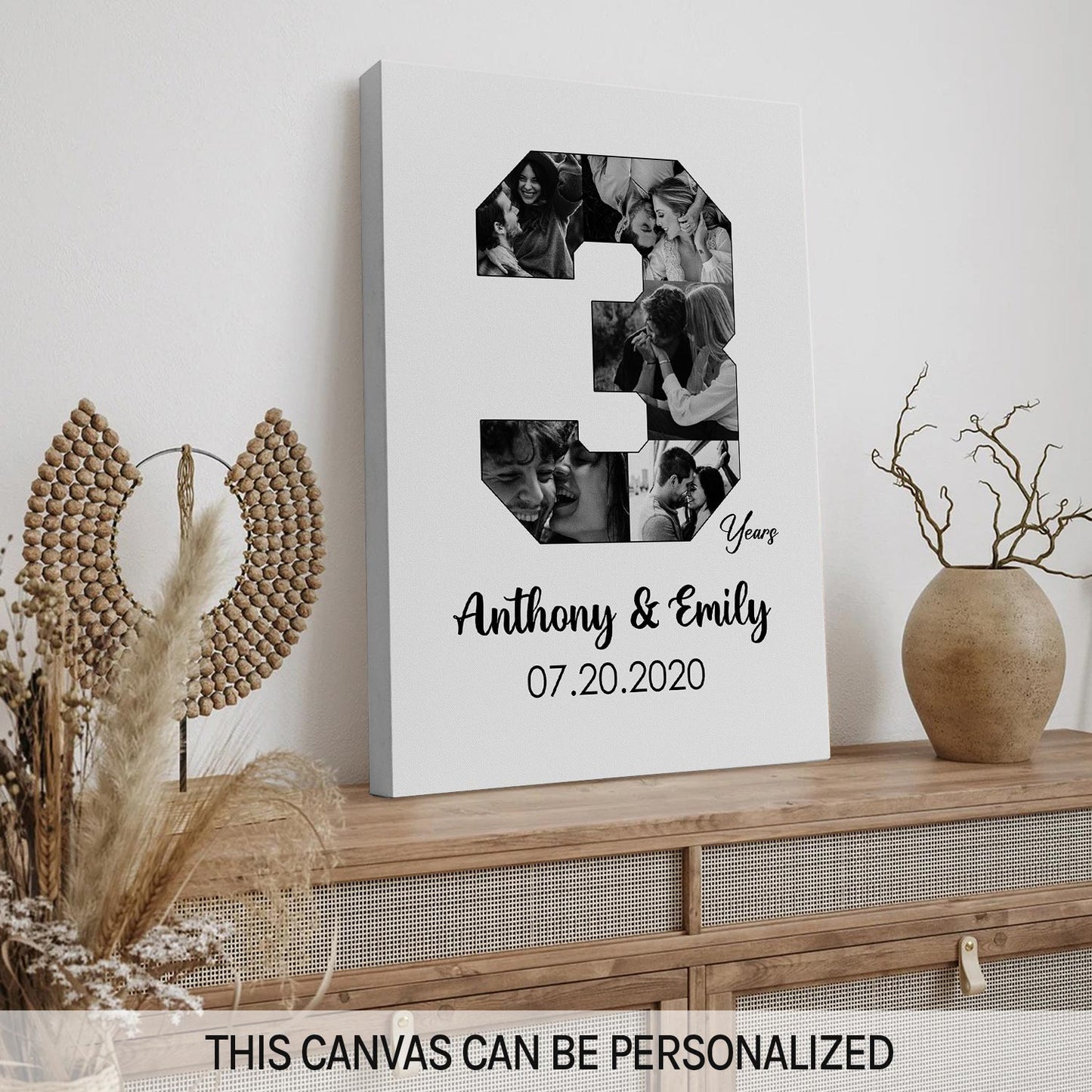 3rd Year Anniversary Photo Collage - Personalized 3 Year Wedding Anniversary gift for Husband for Wife - Custom Canvas - MyMindfulGifts