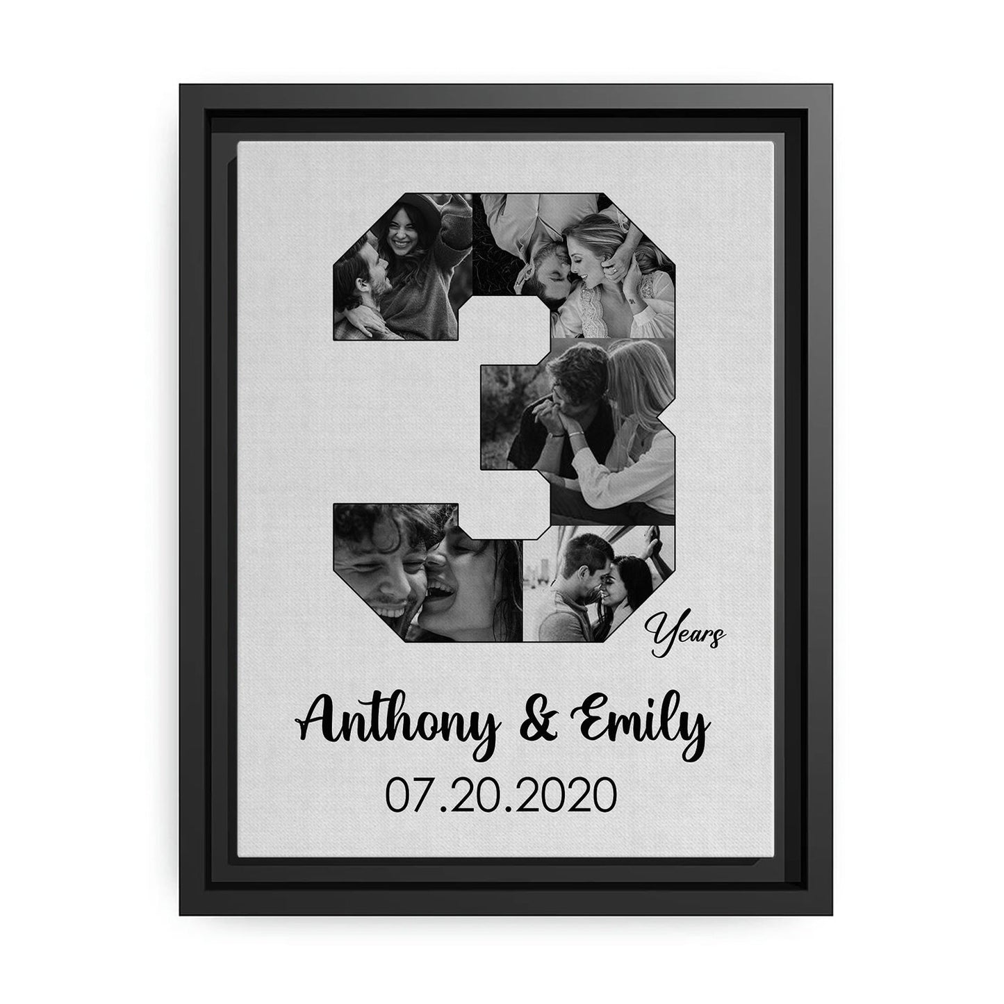 3rd Year Anniversary Photo Collage - Personalized 3 Year Wedding Anniversary gift for Husband for Wife - Custom Canvas - MyMindfulGifts