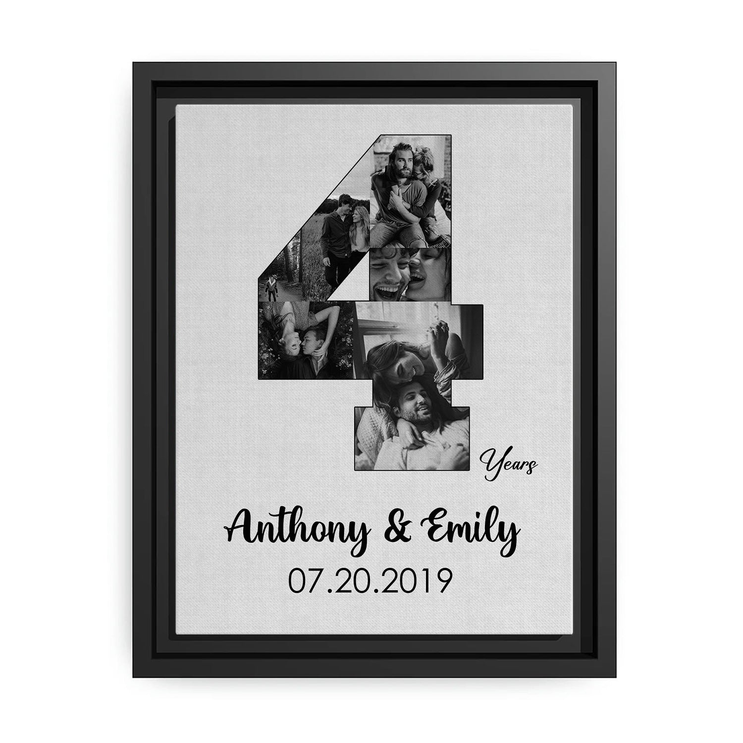 4th Year Anniversary Photo Collage - Personalized 4 Year Wedding Anniversary gift for Husband for Wife - Custom Canvas - MyMindfulGifts