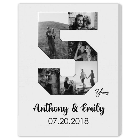 5th Year Anniversary Photo Collage - Personalized 5 Year Wedding Anniversary gift for Husband for Wife - Custom Canvas - MyMindfulGifts