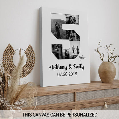 5th Year Anniversary Photo Collage - Personalized 5 Year Wedding Anniversary gift for Husband for Wife - Custom Canvas - MyMindfulGifts